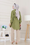 Cep Kapaklı Beli Bağcıklı Tunik-Yeşil