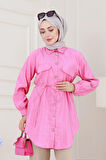 Cep Kapaklı Beli Bağcıklı Tunik-Pembe