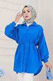 Önü Ekli Bol Kalıp Tunik-Mavi