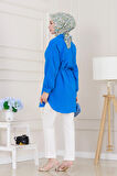 Önü Ekli Bol Kalıp Tunik-Mavi