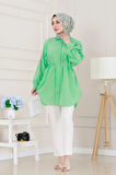 Önü Ekli Bol Kalıp Tunik-Yeşil
