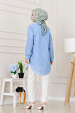 Göğüsü Taş Detaylı Oversize Tunik-Bebe mavi