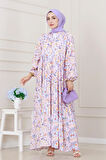 Lilyum Çiçekli Elbise-Lila