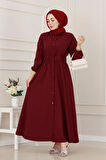 Beli Lastikli Cepli Yasmin Elbise-Bordo