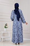 Dalga Desen Robalı Elbise-Lacivert