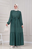 Beli Tünelli Nur Elbise-Yeşil