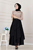 Katlı Botto Vual Etek-Siyah