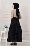Katlı Botto Vual Etek-Siyah