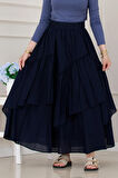 Katlı Botto Vual Etek-Lacivert