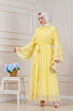Fırfır Detaylı Lora Elbise-Sarı