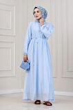 Beli Bağcıklı Pera Elbise-Mavi