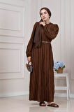 Fırfır Detaylı Rüya Elbise-KAHVERENGİ