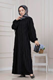 Fırfır Detaylı Rüya Elbise-SİYAH