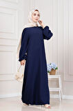 Yuvarlak Yaka Yağmur Elbise-Lacivert