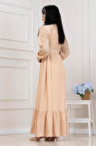 Robalı Sahra Tesettür Elbise-KREM