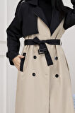 İki Renk Cepken Detaylı Trençkot-Bej