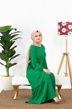 Beli Kemerli Bürümcük Elbise - Yeşil