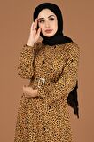 Leopar Desenli Viscon Elbise-Hardal