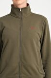Haki Tam Fermuarlı Nakışlı Dik Yaka Kadın Sweatshirt