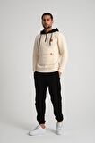 Ekru Kanguru Cepli Kapüşonlu Erkek Sweatshirt