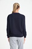 Koyu Lacivert  Basic Bisiklet Yaka Armalı Kadın Sweatshirt