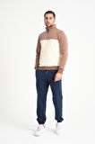 Kahve Dik Yaka Yarım Fermuarlı Erkek Sweatshirt