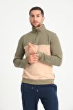 Yeşil Dik Yaka Yarım Fermuarlı Erkek Sweatshirt