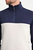 Lacivert Dik Yaka Yarım Fermuarlı Erkek Sweatshirt