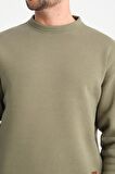 Haki Bisiklet Yaka Basic Armalı Erkek Sweatshirt