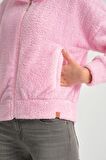 Pembe Tam Fermuarlı Kadın Peluş Ceket
