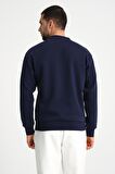 Lacivert Bisiklet Yaka Basic Armalı Erkek Sweatshirt