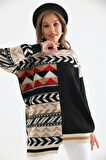 FTZ Women Kadın Etnik Desen Bluz Siyah 21-6269