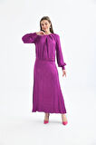 Ftz Women Kadın Leopar Desen Jakar Takım Mor 30444
