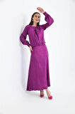 Ftz Women Kadın Leopar Desen Jakar Takım Mor 30444