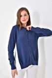 Ftz Women Kadın Poplin Kumaş Detaylı Hırka İndigo 20526