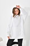 Ftz Women Kadın 3 İp Şardonlu Kapüşonlu Sweatshirt Ekru 10000