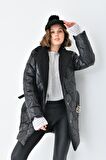 FTZ Women Kadın Kürk Detay Kaban Siyah RBN4067