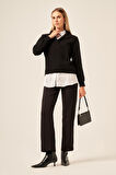 FTZ Women Kadın Poplin Mixli Kazak  Siyah 20983