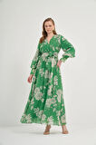 FTZ Women Kadın Tansel Desenli Elbise  Yeşil 31057