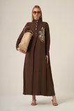FTZ Women Kadın Selin İşlemeli Elbise  Kahve 31336