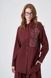 FTZ Women Kadın Zincir İşleme Tencel Keten Takım  Bordo 31374