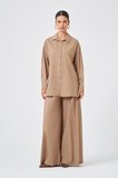 FTZ Women Kadın Zincir İşleme Tencel Keten Takım  Vizon 31374