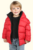 Erkek Çocuk Polarlı Kürklü Kapüşonlu Su Geçirmez Rüzgara Dayanıklı Şişme Kışlık Mont Kaban