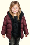Kız Çocuk Polarlı Kürklü Kapüşonlu Su Geçirmez Rüzgara Dayanıklı Şişme Kışlık Mont Kaban