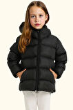 Kız Çocuk Polarlı Kürklü Kapüşonlu Su Geçirmez Rüzgara Dayanıklı Şişme Kışlık Mont
