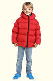 Erkek Çocuk Polarlı Kapüşonlu Su Geçirmez Rüzgara Dayanıklı Şişme Kışlık Mont