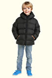 Erkek Çocuk Polarlı Kapüşonlu Su Geçirmez Rüzgara Dayanıklı Şişme Kışlık Mont