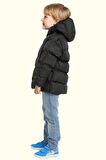 Erkek Çocuk Polarlı Kapüşonlu Su Geçirmez Rüzgara Dayanıklı Şişme Kışlık Mont