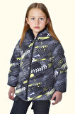 Kız Çocuk Dijital Desen Polar Su Ve Rüzgar Geçirmez Kapüşonlu Şişme Kışlık Mont