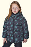 Kız Çocuk Dijital Desen Polar Su Ve Rüzgar Geçirmez Kapüşonlu Şişme Kışlık Mont